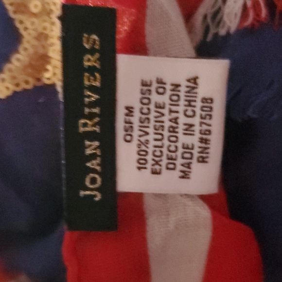 Joan Rivers Red White & Blue Striped Scarf With Gold Sequin Stars USA Patriotic - Picture 3 of 6